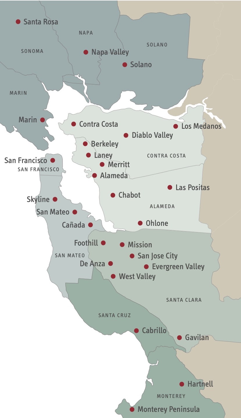 Map of Bay Area community colleges