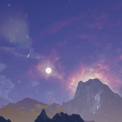 digital art depicting a full moon over mountains