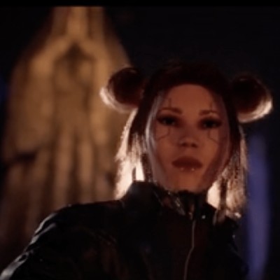 an eerie looking young woman